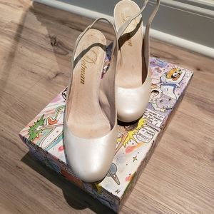 Iridescent White Delman Slingback Heels